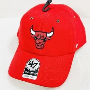 '47 Brand Chicago Bulls Wooly Clean Up Hat Cap Adjustable Strapback Red NBA